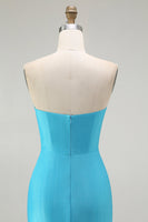 Load image into Gallery viewer, Sparkly Blue Mermaid Satin Ruched Long Prom Dress with Slit