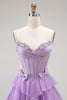 Load image into Gallery viewer, Purple Chiffon Tiered A Line Long Corset Prom Dress with Bows