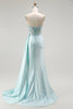 Load image into Gallery viewer, Sparkly Floral Light Green Maxi Corset Prom Dress with Slit
