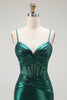 Load image into Gallery viewer, Dark Green Metallic Mermaid Long Corset Prom Dress with Slit