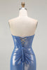 Load image into Gallery viewer, Sparkly Blue Floral Beaded Sweetheart Long Corset Prom Dress with Slit