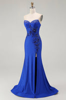 Load image into Gallery viewer, Sparkly Royal Blue Floral Mermaid Long Corset Prom Dress with Beading