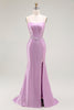 Load image into Gallery viewer, Purple Mermaid Appliqued Long Corset Prom Dress with Slit