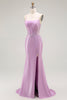 Load image into Gallery viewer, Purple Mermaid Appliqued Long Corset Prom Dress with Slit