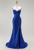 Load image into Gallery viewer, Sparkly Royal Blue Corset Maxi Mermaid Prom Dress with Beading