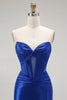 Load image into Gallery viewer, Sparkly Royal Blue Corset Maxi Mermaid Prom Dress with Beading