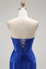 Load image into Gallery viewer, Sparkly Royal Blue Corset Maxi Mermaid Prom Dress with Beading