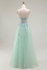 Load image into Gallery viewer, Green Floral Strapless A Line Maxi Prom Dress with Appliques
