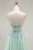 Load image into Gallery viewer, Green Floral Strapless A Line Maxi Prom Dress with Appliques