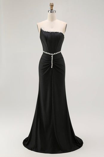 Sparkly Black Strapless Mermaid Long Corset Prom Dress