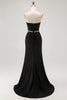Load image into Gallery viewer, Sparkly Black Strapless Mermaid Long Corset Prom Dress