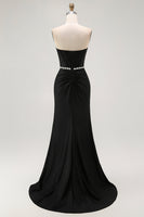 Load image into Gallery viewer, Sparkly Black Strapless Mermaid Long Corset Prom Dress
