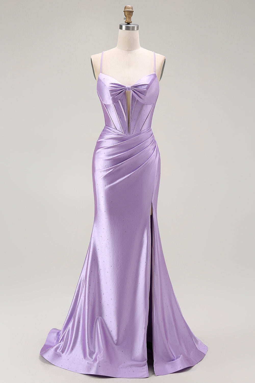 Sparkly Purple Spaghetti Straps Mermaid Long Corset Prom Dress with Slit