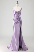 Load image into Gallery viewer, Sparkly Purple Beaded Long Corset Prom Dress with Slit
