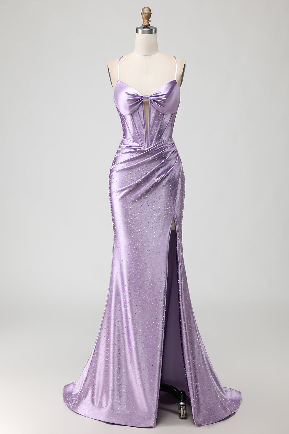 Sparkly Purple Beaded Long Corset Prom Dress with Slit