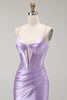 Load image into Gallery viewer, Sparkly Purple Spaghetti Straps Mermaid Long Corset Prom Dress with Slit