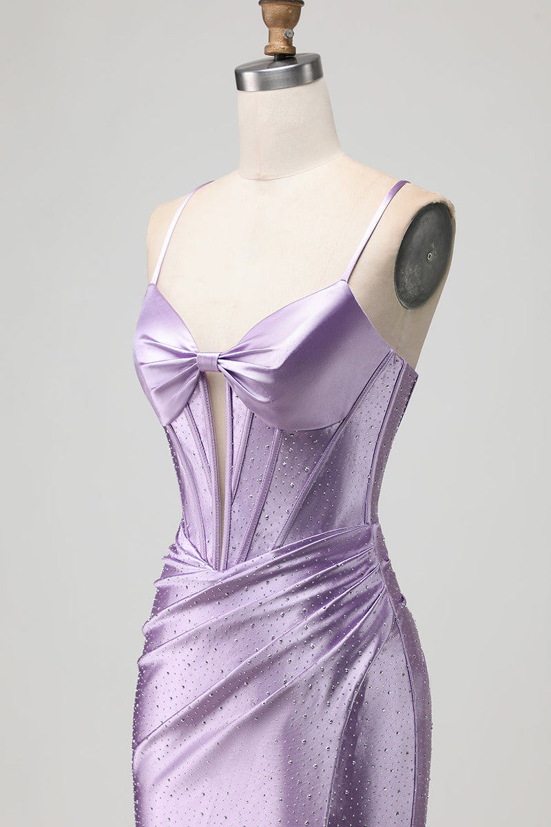 Load image into Gallery viewer, Sparkly Purple Beaded Long Corset Prom Dress with Slit