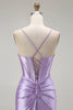 Load image into Gallery viewer, Sparkly Purple Spaghetti Straps Mermaid Long Corset Prom Dress with Slit