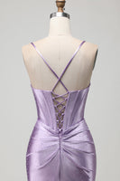 Load image into Gallery viewer, Sparkly Purple Beaded Long Corset Prom Dress with Slit