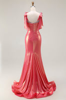Load image into Gallery viewer, Sparkly Coral Mermaid Metallic Beaded Long Prom Dress with Slit