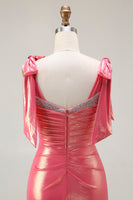 Load image into Gallery viewer, Sparkly Coral Mermaid Metallic Beaded Long Prom Dress with Slit