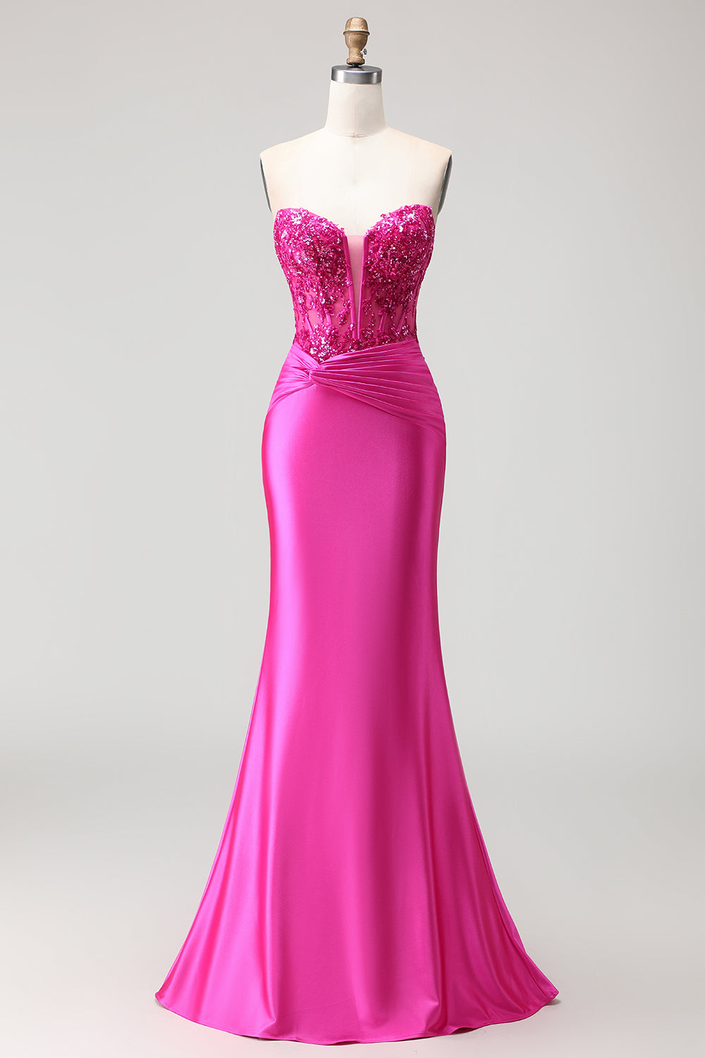 Sparkly Fuchsia Corset Mermaid Long Prom Dress with Sequins