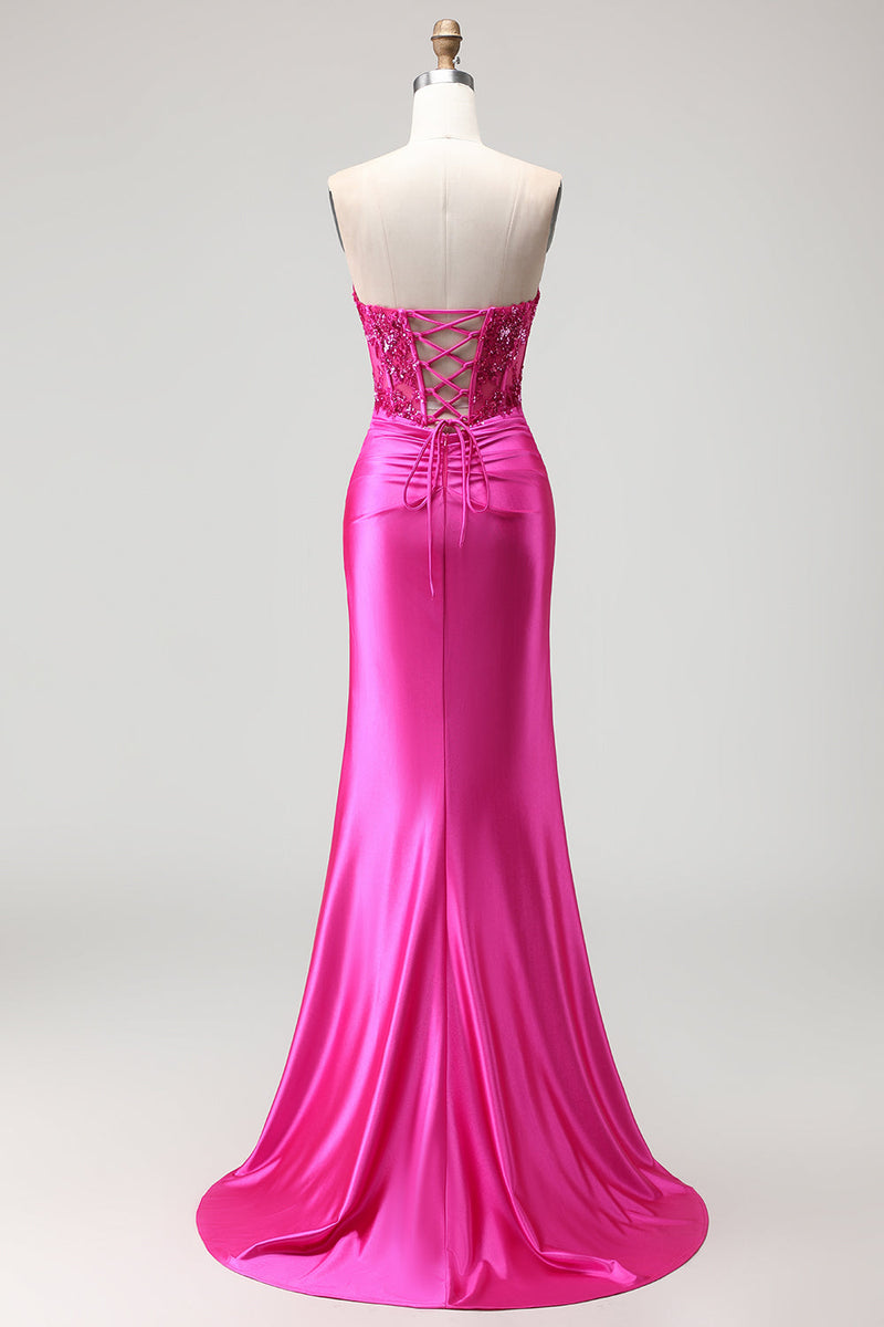 Load image into Gallery viewer, Sparkly Fuchsia Corset Mermaid Long Prom Dress with Sequins