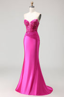 Load image into Gallery viewer, Sparkly Fuchsia Corset Mermaid Long Prom Dress with Sequins