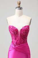 Load image into Gallery viewer, Sparkly Fuchsia Corset Mermaid Long Prom Dress with Sequins