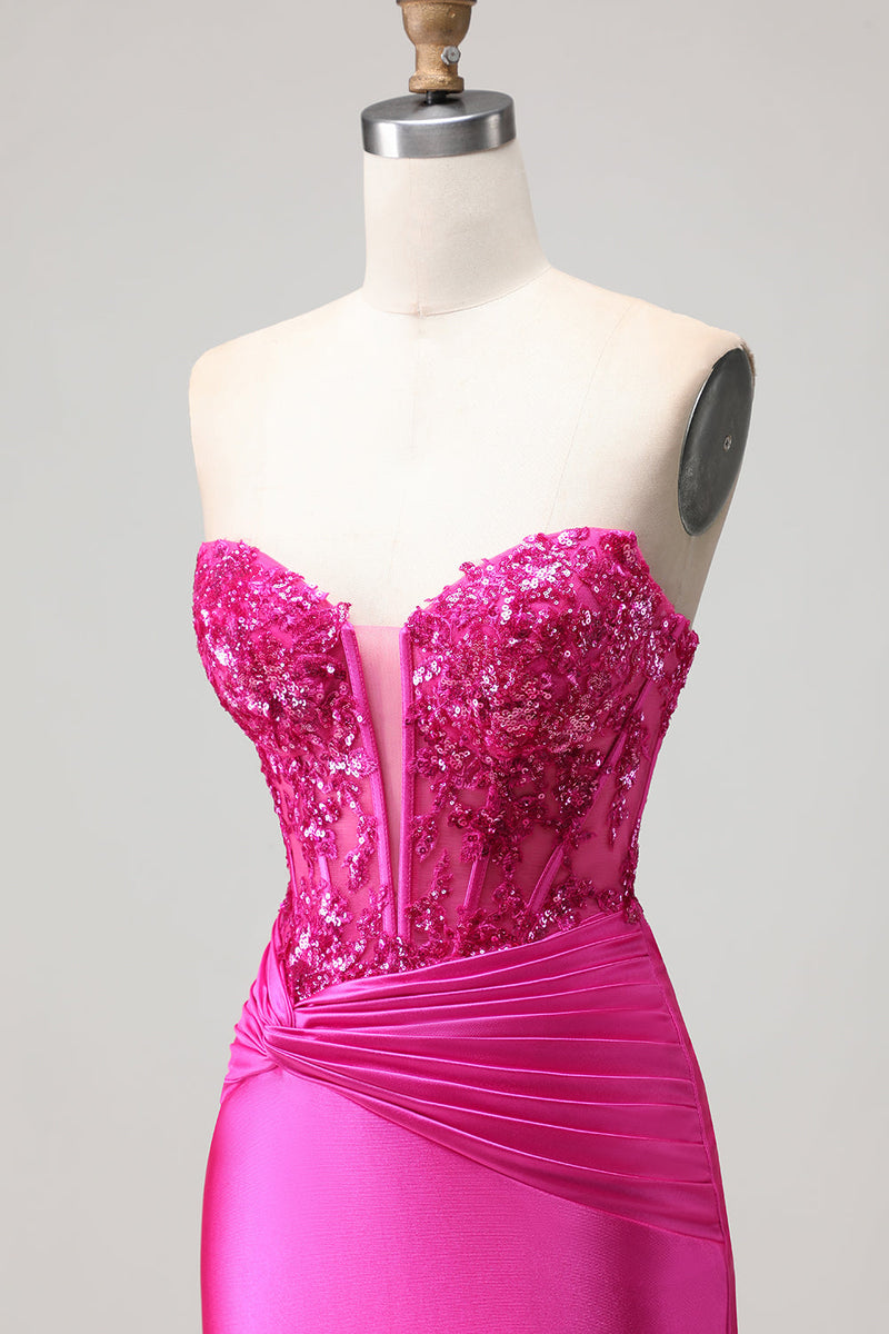 Load image into Gallery viewer, Sparkly Fuchsia Corset Mermaid Long Prom Dress with Sequins