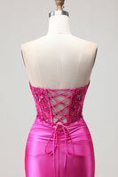 Load image into Gallery viewer, Sparkly Fuchsia Corset Mermaid Long Prom Dress with Sequins