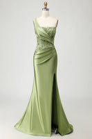 Load image into Gallery viewer, Sparkly Green Corset Mermaid Long Prom Dress with Slit