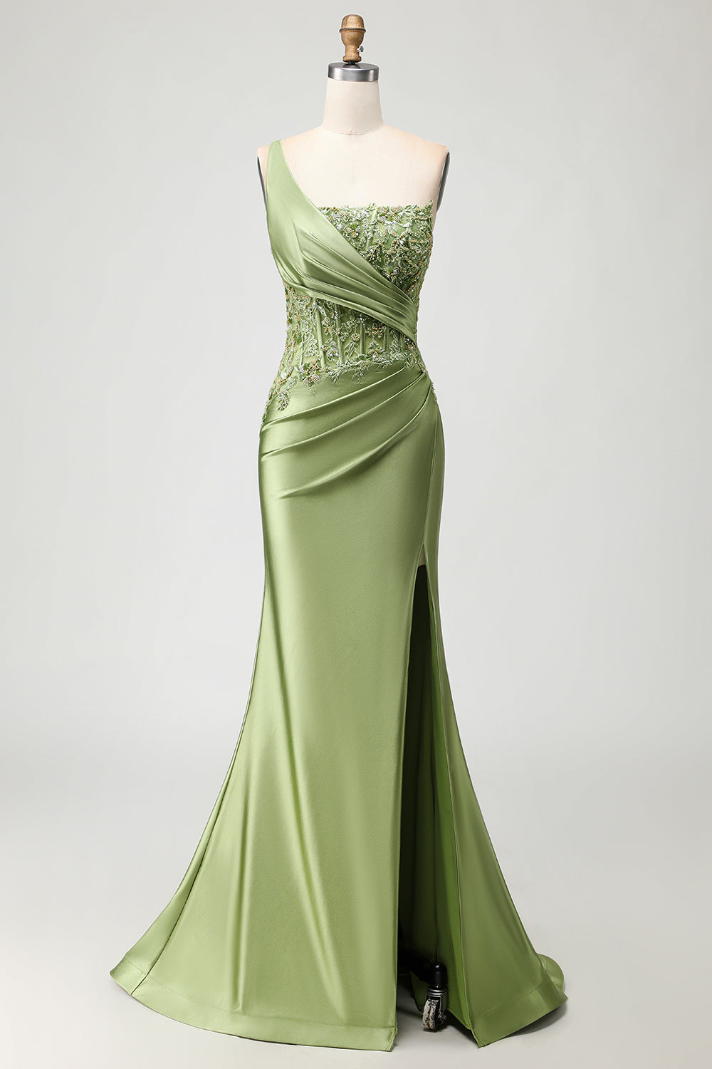 Sparkly Green Corset Mermaid Long Prom Dress with Slit