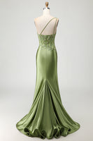 Load image into Gallery viewer, Sparkly Green Corset Mermaid Long Prom Dress with Slit