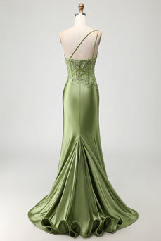 Sparkly Green Corset Mermaid Long Prom Dress with Slit