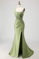 Load image into Gallery viewer, Sparkly Green Corset Mermaid Long Prom Dress with Slit