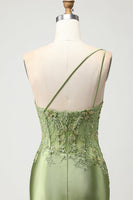 Load image into Gallery viewer, Sparkly Green Corset Mermaid Long Prom Dress with Slit