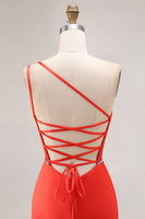 Load image into Gallery viewer, Orange Ruched One Shoulder Mermaid Long Prom Dress with Slit