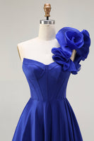 Load image into Gallery viewer, Royal Blue One Shoulder Long Corset Prom Dress with Slit