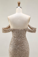 Load image into Gallery viewer, Sparkly Champagne Off the Shoulder Maxi Prom Dress with Slit
