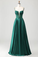 Load image into Gallery viewer, Sparkly Dark Green Corset Long Prom Dress with Rhinestones