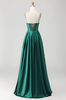 Load image into Gallery viewer, Sparkly Dark Green Corset Long Prom Dress with Rhinestones