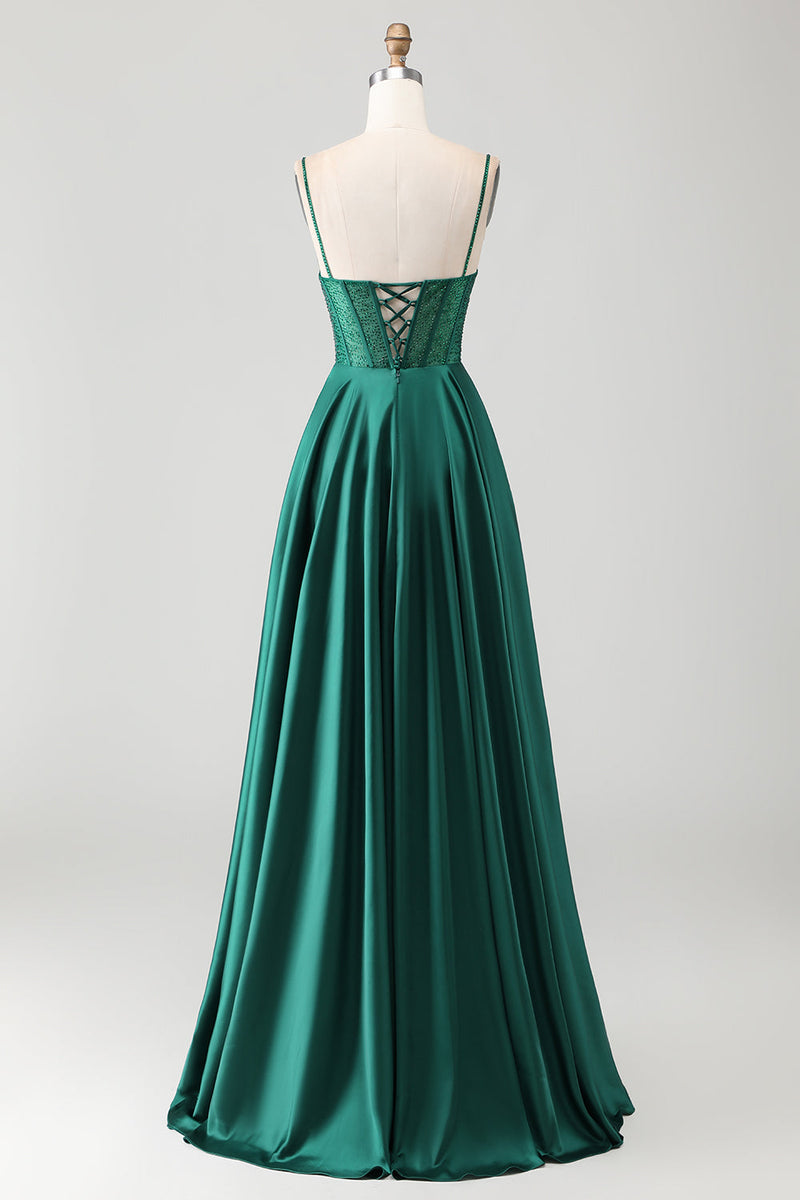 Load image into Gallery viewer, Sparkly Dark Green Corset Long Prom Dress with Rhinestones