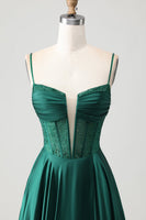 Load image into Gallery viewer, Sparkly Dark Green Corset Long Prom Dress with Rhinestones