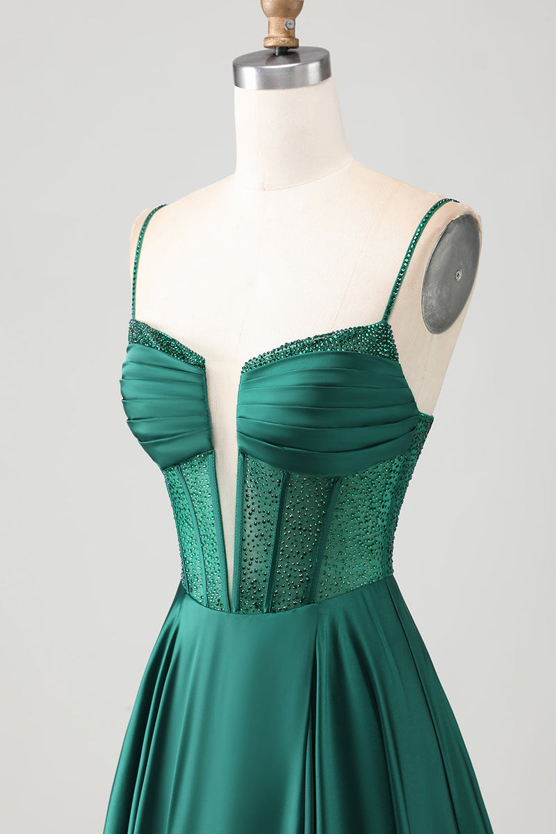 Load image into Gallery viewer, Sparkly Dark Green Corset Long Prom Dress with Rhinestones