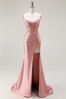 Load image into Gallery viewer, Sparkly Blush Corset Mermaid Long Prom Dress with Slit