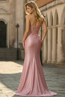 Load image into Gallery viewer, Sparkly Plus Size Blush Mermaid Long Corset Prom Dress with Slit