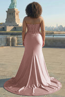 Load image into Gallery viewer, Sparkly Plus Size Blush Mermaid Long Corset Prom Dress with Slit