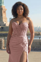 Load image into Gallery viewer, Sparkly Plus Size Blush Mermaid Long Corset Prom Dress with Slit