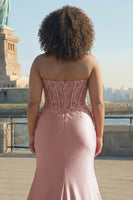 Load image into Gallery viewer, Sparkly Plus Size Blush Mermaid Long Corset Prom Dress with Slit